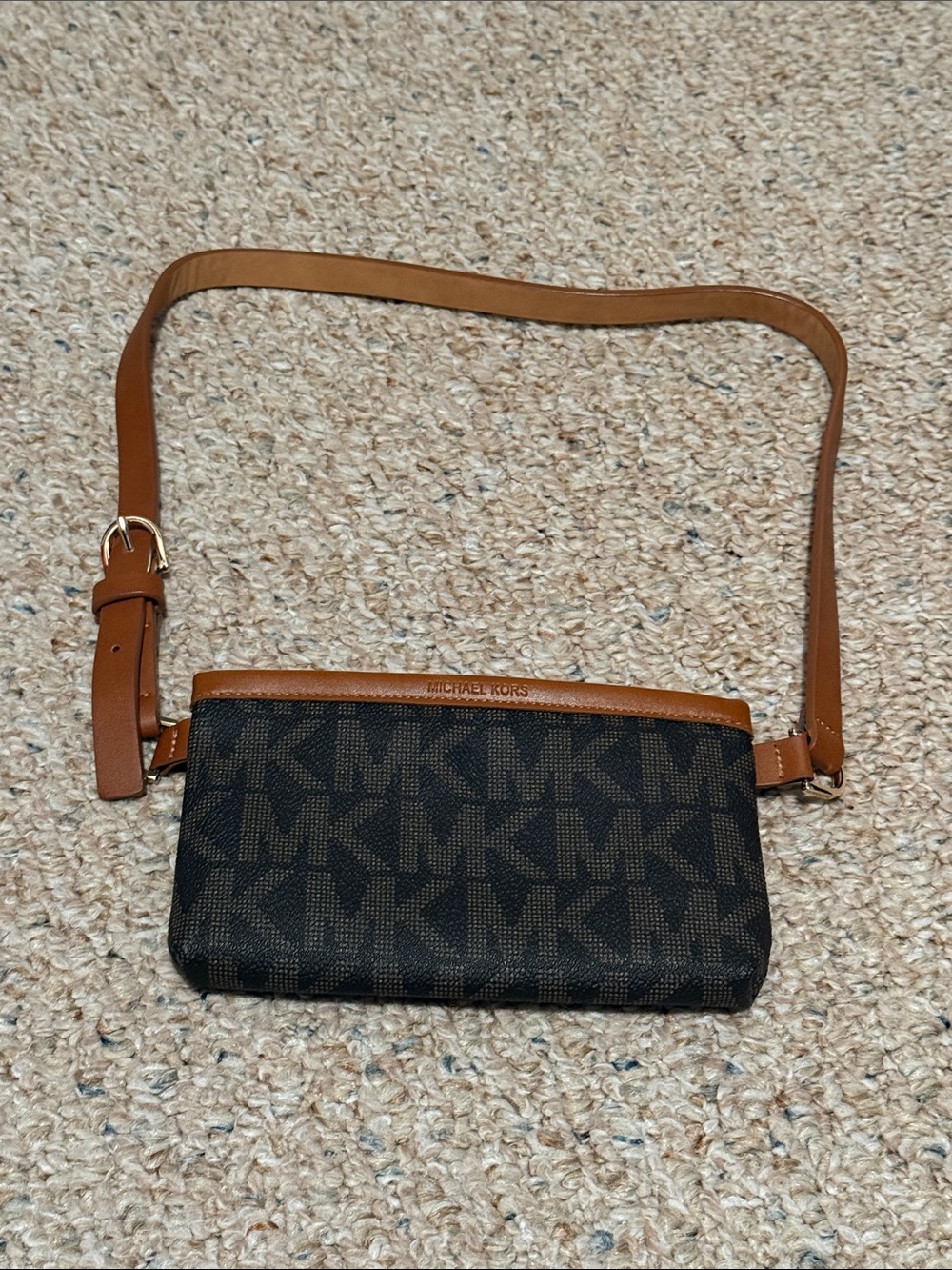 Michael Kors Dark Brown Logo Crossbody with Tan Trim